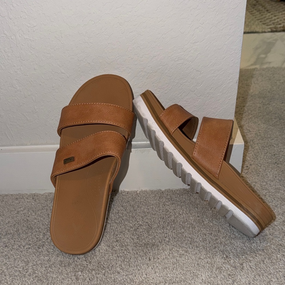 REEF Brown Slide Sandals with White Soles
